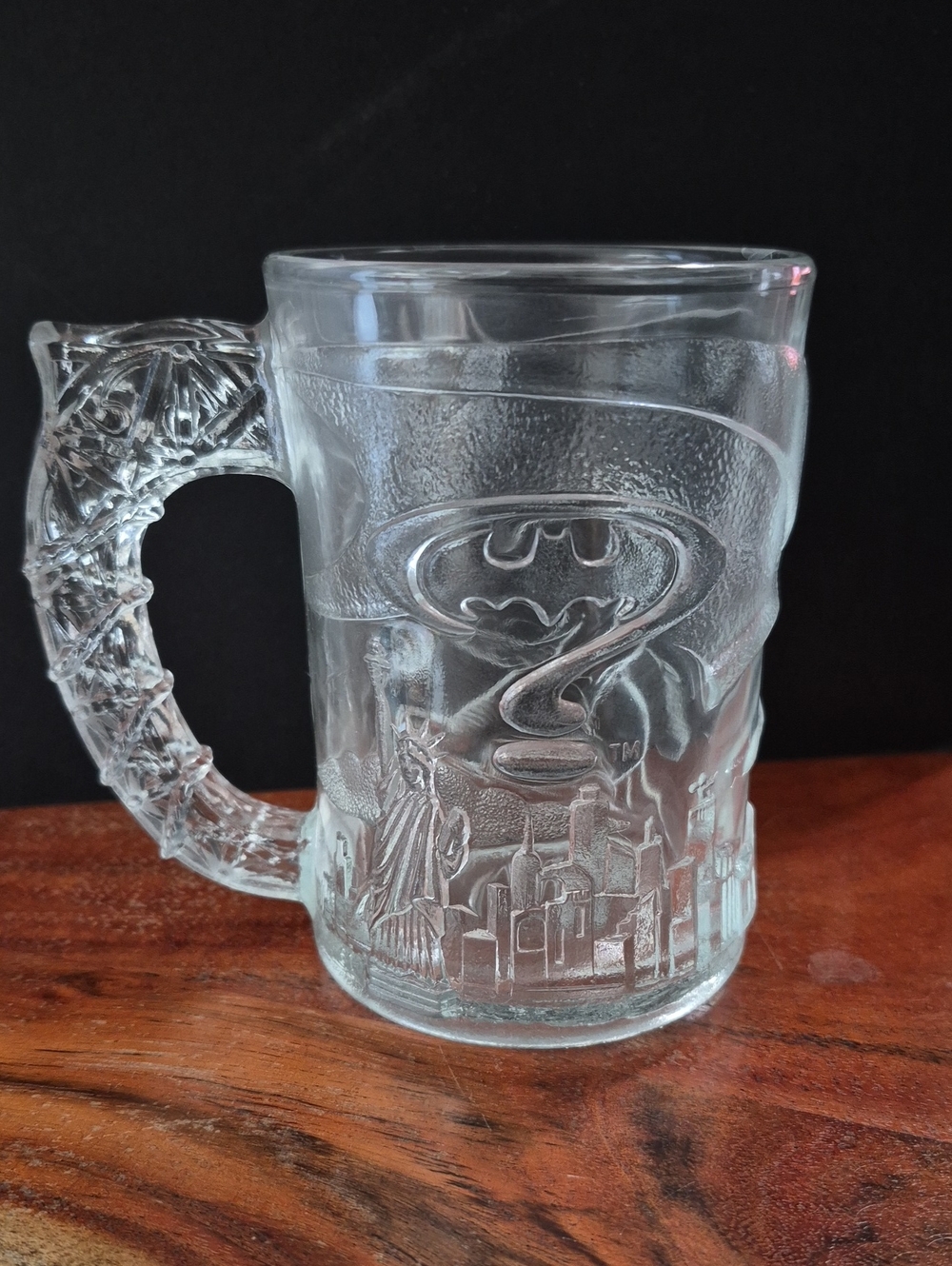 Clear Glass Batman Forever Mug with Embossed Design